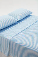 Jogo de Cama Toque Aveludado Basicasa Listrado Azul - Solteiro